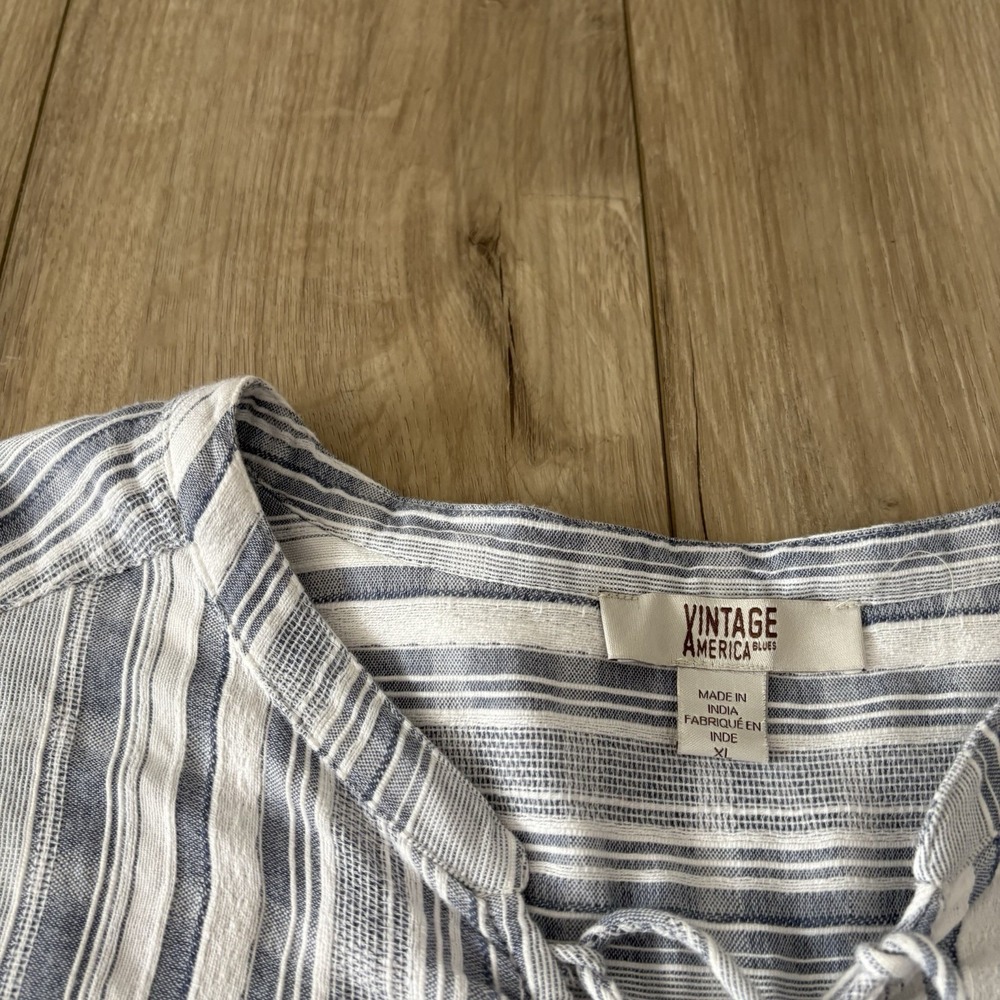 Vintage America Blues Blouse Womens Extra Large XL‎ V Neck Long Roll Sleeve Top - Picture 5 of 8